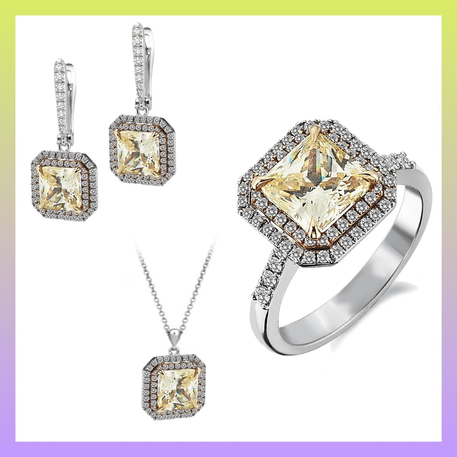 Дамски златни обеци с диаманти и жълти сапфири